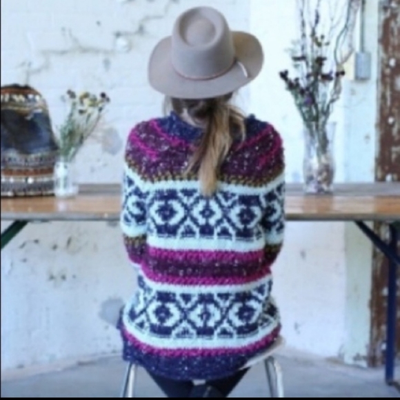 Free People Silver Reed Fair Isle Chunky Knit Sweater Small - Picture 1 of 11